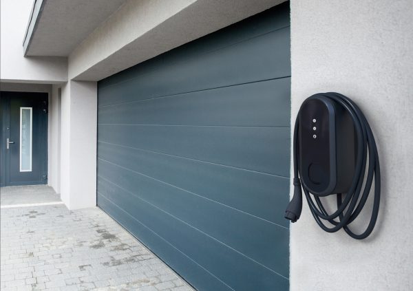 EV Charger Shop - Innogy eBox 3.0 Professional EV charger on garage wall outside with Cable